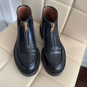 Marni Black Leather Front-Zip Ankle Booties with Gold Hardware